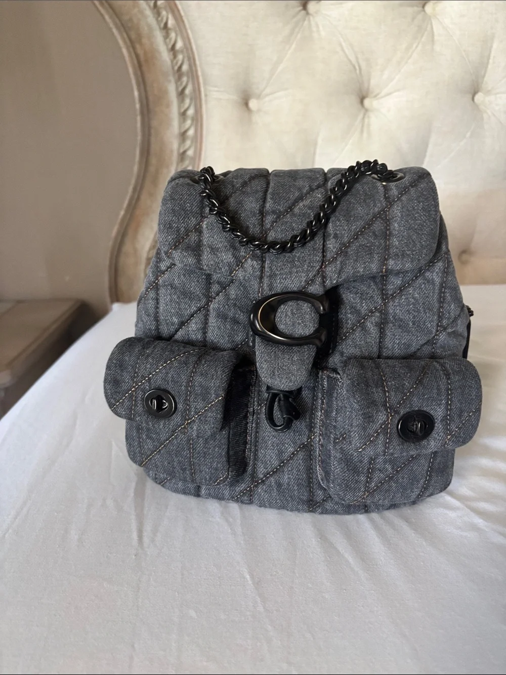 Coach Quilted Tabby Backpack Washed Grey Denim